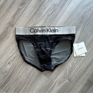 Calvin Klein | Brushed Microfiber Stretch Hip Brief in Black Logo Print (Small)